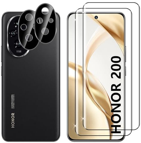 Lutree Verre Trempé pour Honor 200 5G, 2+2 Pièces 3D Protection écran + Caméra Arrière Protecteur Film (Noire), 9H Dureté HD Sans Bulles Anti-Rayures Vitre Trempé Protecteurs d'écran