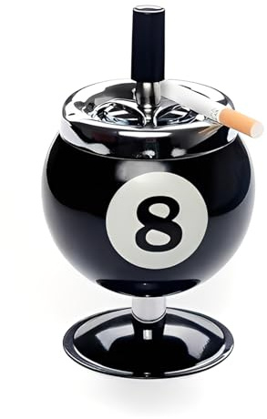 DBAILY Cenicero giratorio, bola de billar estilo con número 8, diámetro de 9 cm, cenicero para exteriores, cenicero con tapa