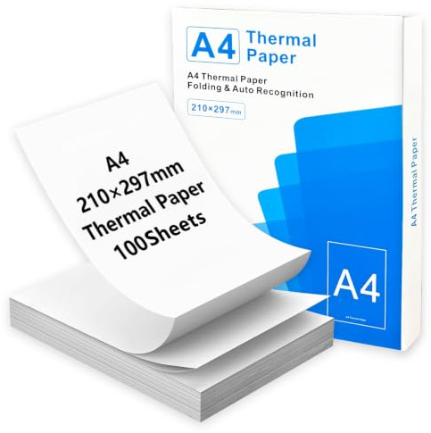 SMOCTAR Thermopapier für A4-Thermodrucker, kompatibel mit tragbaren Druckern für Reisen, Zuhause, Foto, Rechnung, 210 x 297 mm, 100 Blatt