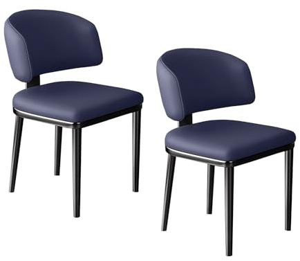 2er Set Moderne gepolsterte Esszimmerstühle, dunkelblaues Kunstleder für Küche, Esszimmer, Wohnzimmer, Heimtheke, stilvolles & komfortables Design