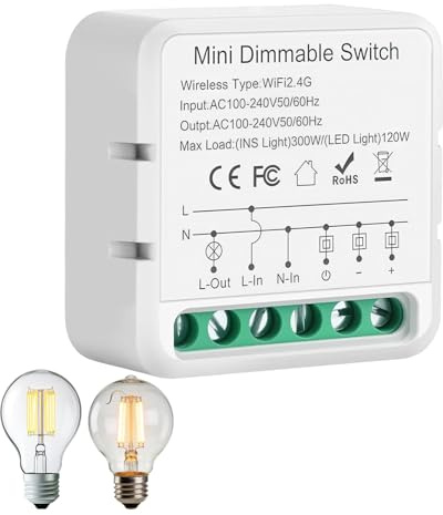 Variateur de Lumiere LED, Interrupteur Variateur Dimmable Wlan 2.4G, Interrupteur Dimmable pour Led Connecté, Compatible avec Alexa, Taya,Smart Life,Google Home, pour lampes Dimmables