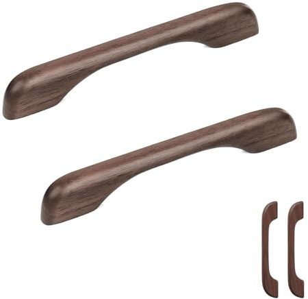 2 Stück Schrankgriffe Holz, Möbelgriffe Holz Buche, Chrankgriffe Aus Massivholz Dunkles, Schlichter Moderner Stil, für Schränke, Küchenschränke, Schubladen, Schranktüren (Schwarze Nussholz, 128mm)