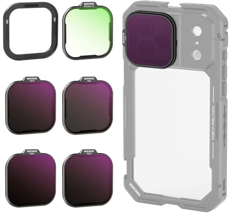 NEEWER ND Filter Set für PA143/PA144 Handyhalterung, ND8/16/32/64 + Black Diffusion 1/4 für einen filmischen Nebeleffekt + magnetische Rückplatte, kompatibel mit iPhone 17 Pro/17 Pro Max,Schwarz