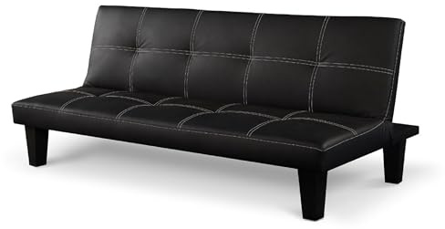 Baroni Home Kunstleder Schlafsofa 3-Sitzer umbaubar in gestepptem Bett Liege mit Kunststofffüßen für Wohnzimmer, Gästezimmer, Öffnung 88 cm, 166 x 75 x 70 cm, Leder