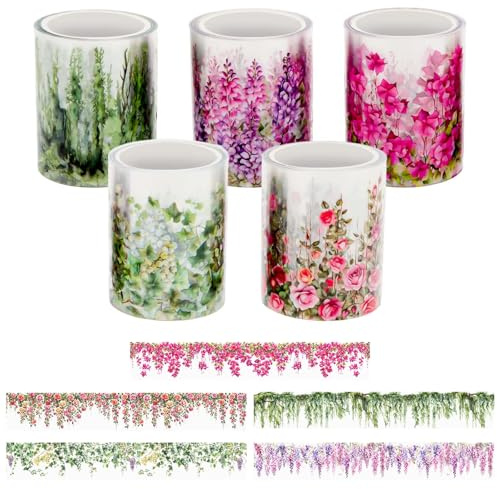 5 Rollen Blumenblatt Washi Tape Set Cute Sticker Tape für Scrapbooking Scrapbook Stickers Vintage Klebeband Bunt Transparent PET Washitape Blumen Sticker für Journaling Fotoalbum Junk Journal Zubehör