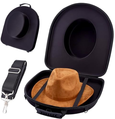 DICOSMETIC 43x39.5x13.7cm Große Cowboyhut Box Eva Cowboyhut Reisetasche wasserdichte Harte Hütter Tragetasche Mit Verstellbarem Schultergurt Für Fedora Panama Tweed Cap Hut, Oben: 21x18cm