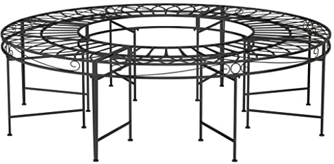 Mhdvray Banc d'arbre rond Ø 160 cm noir acier supporte jusqu'à 110 kg/siège Banc de jardin moderne durable résistant aux intempéries pour jardin, balcon, cour