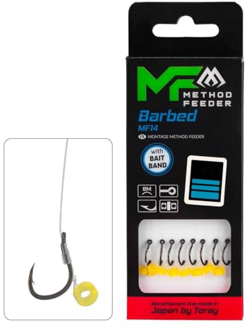 8X 10cm Mikado Method Feeder MF14 Haken Rig`s Angelhaken mit Bait Band in den Größen #4 bis 14 erhältlich