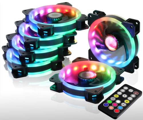DS 6Pack 120MM RGB PC Cooling Fans, LED Case Fans with Remote Control for Computer, PC Case CPU Coolers, Radiators System (8th GEN Hub Box, A Series)