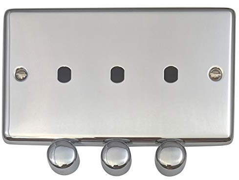 G&H CC13-PK Standard Plate Polished Chrome 3 Gang Dimmer Plate Only inc Dimmer Knobs