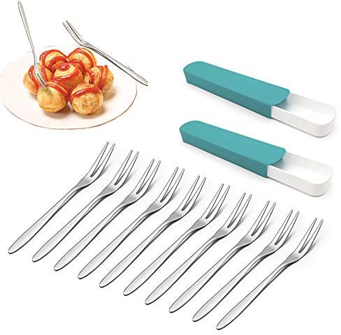 FANSEZQ 10 Piezas de Tenedor de Fruta de Acero Inoxidable 304, Tenedor de Postre, Ensalada, Aperitivo, Tenedor pequeño de Pastel de Postre Europeo, con Caja de Almacenamiento