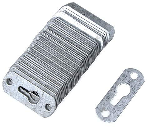Geesatis 50 pcs Keyhole Hangers Heavy Duty Single Hole Hanging Plates Metal Picture Hanger, with Mounting Screws, 43 x 16 mm, Silver, Flat Surface