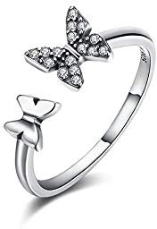 Zirkonia Schmetterlings Ring für Damen Mädchen 925 Sterling Silber Offene Statement Ring Wickel Finger Band Eheringe