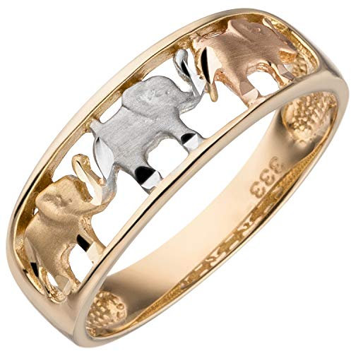 Jobo Damen-Ring Elefanten aus 8 Karat 333 Gold Tricolor Größe 54