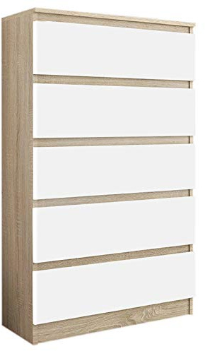 Framire Hohe Flurkommode mit Schubladen, Sonoma Mix Weiß, 70x40x121 cm