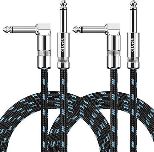 Sovvid Professional Guitar Cable 3M/10FT 2 Packs, Braided Instrument Cables 6.35mm 1/4 Inch Jack Cord for Electric Guitar Bass, Amp, Speaker, Keyboard, Mandolin, Pro Audio (Black Blue)