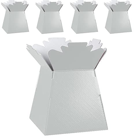 Flower Bouquet Boxes Florist Packaging Gift Craft Box Vase – Holder for Flowers, Bouquets, Plants, Sweets – Decoration for Wedding, Birthday, Anniversary, Floral Arrangement – Pack of 5 – White