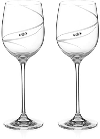 DIAMANTE Lot de 2 verres à vin blanc Swarovski - Motif double silhouette découpé à la main orné de cristaux Swarovski