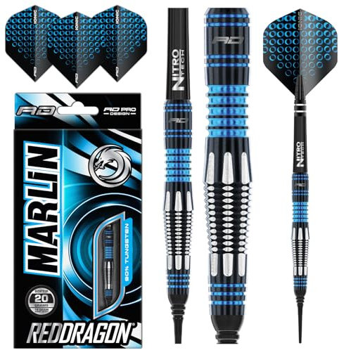Red Dragon Marlin Softip: 20 Gram Professional Tungsten Darts Set with Flights and Stems