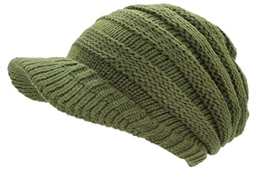 dy_mode Damen Strickmütze mit Schirm Schirmmütze Winter Mütze - A306 (A306-Grün)