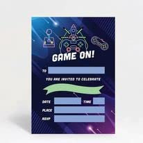 Hip Hip Hooray Gaming Themed Birthday Party Invitations Invites Pack of 10 with Envelopes, 5x7'