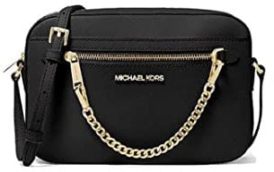 Michael Kors Jet Set Large Leather Crossbody Bag (Black/Gold HW)