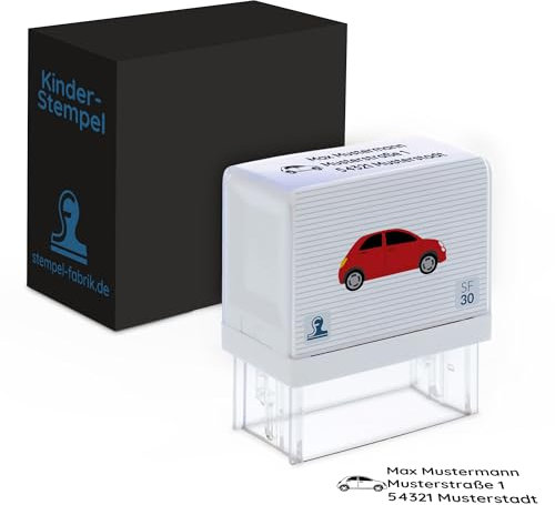 stempel-fabrik Kinderstempel Namensstempel/Personalisierter Adresstempel - Stempel für Kinder mit Motiv Auto für Schüler/Schule und Kindergarten als Geschenk