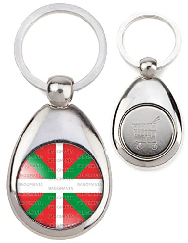 Badgmania Porte Clés Métal Goutte Jeton de Caddie Drapeau Euskadi Basque Euskara Croix Symbole Pays Basque 64 Biarritz