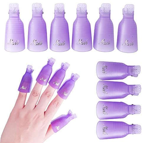 Nail Polish Remover Clips Set, Nail Art Soak Off Clip Cap UV Gel Polish Remover Wrap Nail Tool, 10Pcs (Purple)