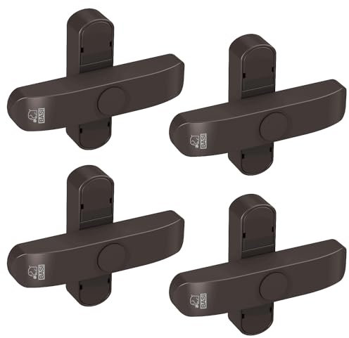 BASI | Fenstersicherung 4er Set | Weiß Braun | Zusatzsicherung für doppelflügelige Fenster Fenstertüren | verriegelbar mit Druckknopf | Schwenkriegel | Einbruchschutz | Farbe Braun | 4 Stück