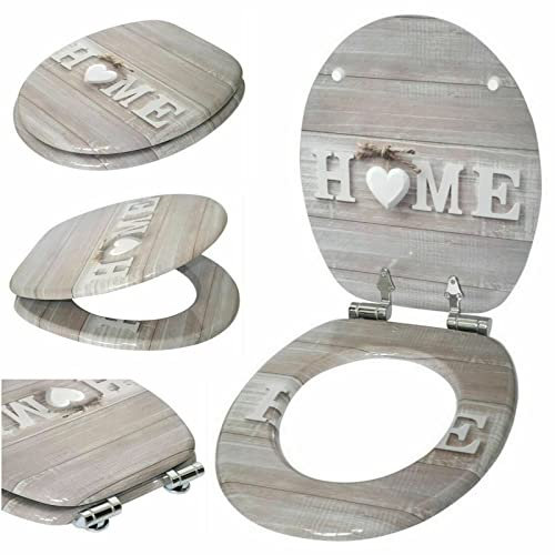 Optimal Products MDF Toilet Seat Novelty Design Stainless Steel Hinges All Printed Loo Seats Soft Close / Slow Close (Home Design), 47 x 37.7 cm