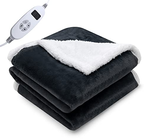 COSTWAY Heizdecke 9 Heizstufen 20-46℃, Beheizbare Decke 9H Timer, Elektrische Wärmedecke für Schlafzimmer Büro (163x128cm, Grau)
