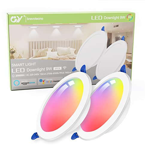 GY Lot de 2 Spots RGBW WIFI Bluetooth Smart Encastrables Led Dimmable, 9W, 760 lumen, 230V, Interrupteur tactile,éclairage plafond encastré pour Cuisine, exposition,Salon, Couloir, bars,Galerie