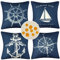 HomeStilez Kissenbezüge 50x50 Nautische Segeln Kissenhuellen Marineblaue Ruder Anker Segelboot Kompass Outdoor wasserdichte Leinen Kissenbezug 4er Set für Sofa Couch Schlafzimmer Patio Garten