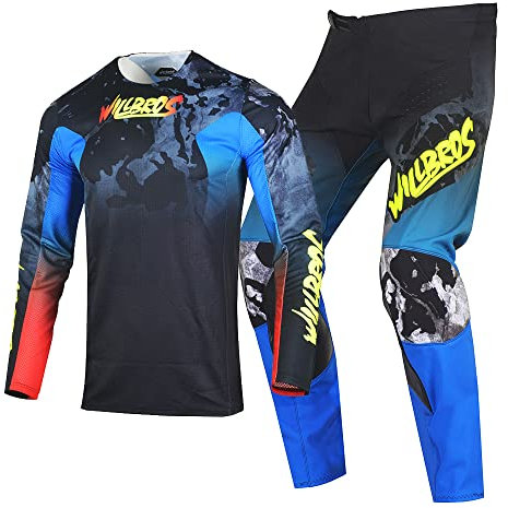 Willbros Motocross Jersey Hose Combo MX Anzug Offroad Dirt Bike Bergab Rennen Männer MTB BMX Erwachsener Schwarz Blau Rot (Jersey L Pants 34)