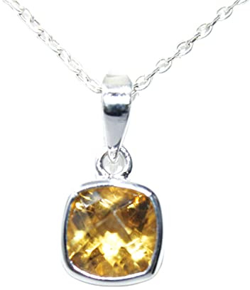 Jete Gelber Topas Anhänger mit 925 Sterling Massiv Silber 10 x 10 mm Natürliche Edelstein Charm Medaillon für Frauen Mädchen, Edelstein, Gelber Topaz