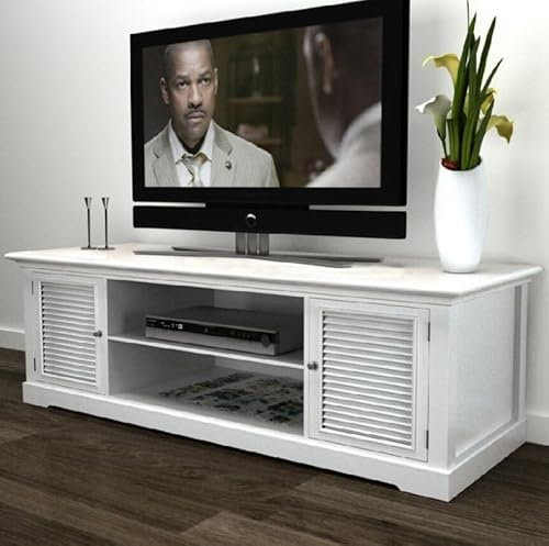 Shabby Chic TV Stand White Vintage Furniture 2 Door Media Cabinet Country Sideboard Shelf Unit Large Rectangular Living Room 2 Door Cupboard Television Centre