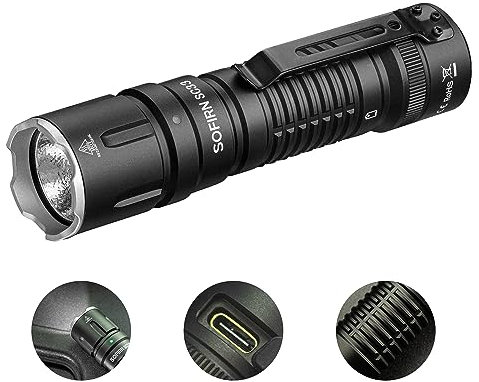 Sofirn SC33 - Linterna táctica recargable de alta luminosidad, 5200 lúmenes, potente linterna de alta potencia, linternas LED impermeables para el hogar, camping, trabajo al aire libre