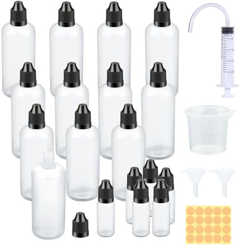 Nenull 18 Pièces Set de Flacons pour E-Liquide - 12 x 100ml Bouteilles en Plastique, 6 x 10ml Flacons Vides, Compte-Gouttes, Gradués avec Entonnoir et Gobelet Gradué pour DIY