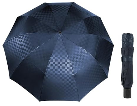MdybF Parapluie Grille Noire À Double Couche-Bleu