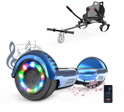 VOUUK 6,5 Zoll Hoverboard mit Sitz, Hoverboard mit Kart, Bluetooth und LED Lichter, für Kinder