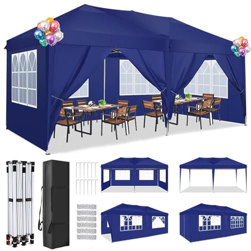 TOOLUCK Pavillon 3x6m Faltpavillon Wasserdicht Stabil Winterfest Faltbar Partyzelt UV-Schutz Pop Up Pavillon mit 6 Seitenteilen & 1 Tragetasche für Outdoor-Aktivitäten Gartenpartys, Navy Blau