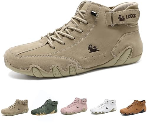 Zeetan Scarpe da Esterno Unisex per La Guida Escursionistica, Stivali Alti in Pelle Scamosciata Fatti A Mano Italiani Scarpe da Ginnastica Traspiranti Antiscivolo Casual,Beige,38