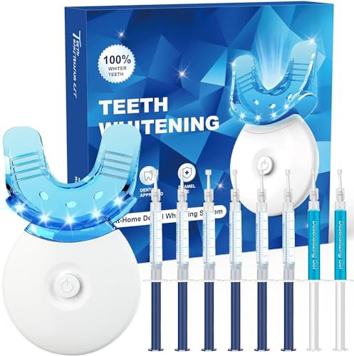 Bleaching Zähne set, Qunler Zahnaufhellung bleaching set mit 8x3ml zahnbleaching gel für Weiße Zähne, Professionelle Zähne bleaching set zum zähne aufhellen, Home Teeth Whitening kit with light
