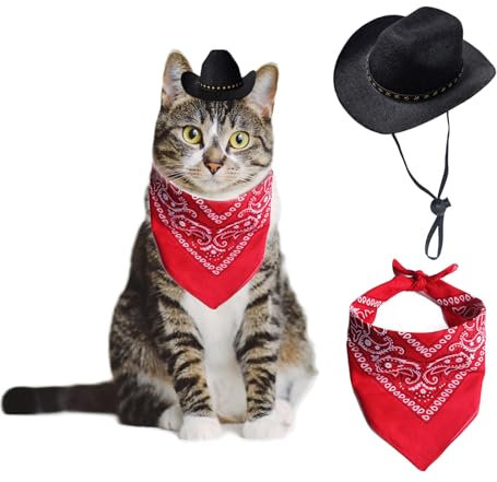 AWOCAN Cowboyhut für Hunde, Katzen, Cowboyhut, Mini-Cowboyhut für Hunde, Katzen, Haustierkostüm, mit Bandana, Schal, Urlaub, Halloween, Haustier-Party-Dekoration (schwarz, klein)
