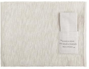 KASANOVA Set tovaglietta tovagliolo tortora scritta in misto cotone grigio