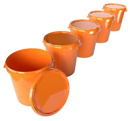 5 Eimer mit Deckel 30 Liter Made in Germany - lebensmittelecht, stabil, luftdicht - Vorratseimer für Aufbewahrung von Lebensmittel, Büromaterial, Kinderzimmer, Haushalt, Werkstatt, Gastronomie Orange