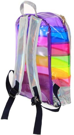 Yardenfun Farbenfroher Rucksack Aus Transparentem PVC Mit Regenbogenstreifen Großer Glänzender Schulrucksack Mit Verstellbaren Trägern Für Schule Reisen Und Alltag