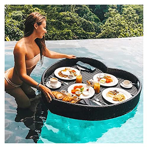 Vassoio galleggiante di lusso per piscina, vassoio galleggiante da 85 x 82 x 20 cm, tavolo da portata a forma di cuore, porta cibo e bevande galleggiante in rattan intrecciato per feste, bar all'apert