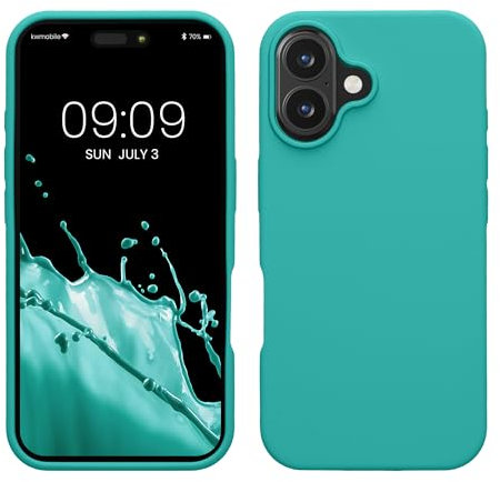 kwmobile Case Compatible with Apple iPhone 16 Case - TPU Silicone Phone Cover with Soft Finish - Turquoise
